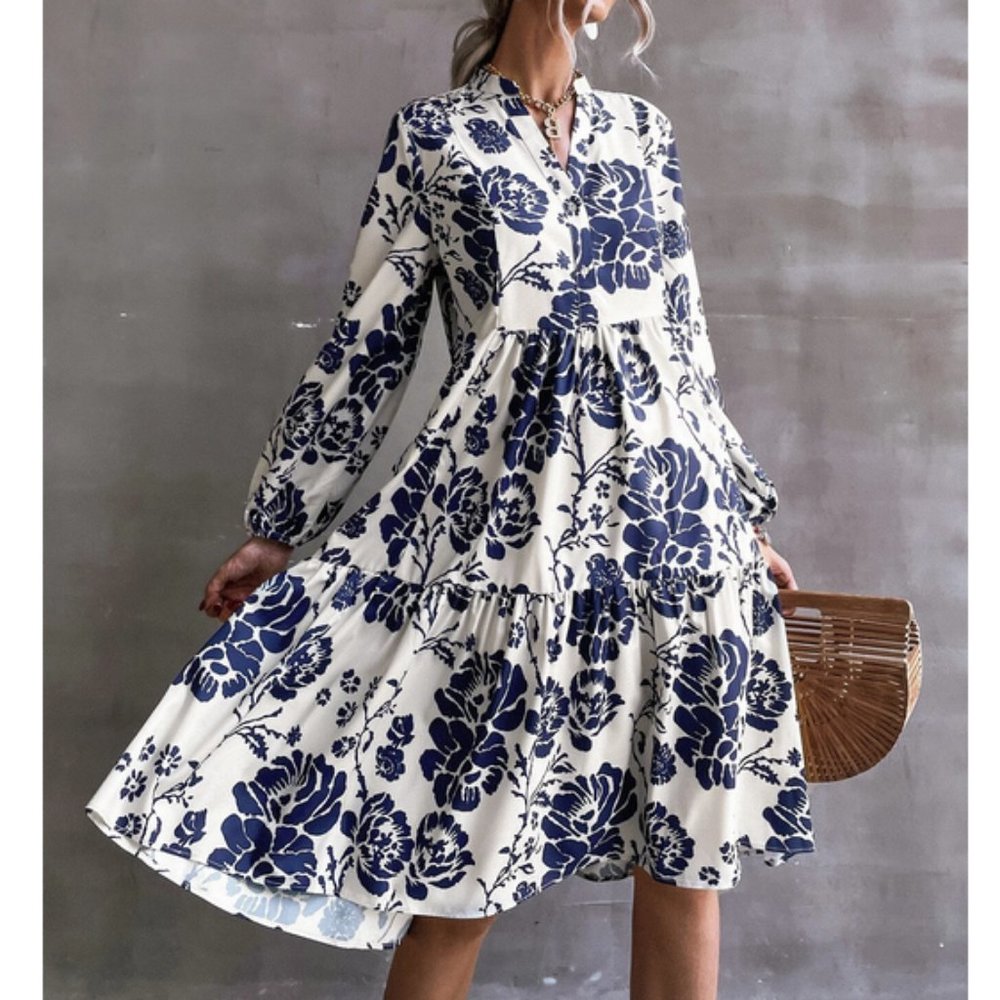 NWOT Floral Print Lantern Long Sleeve Dress S